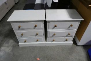 Modern pair of white painted 3 drawer bedsides