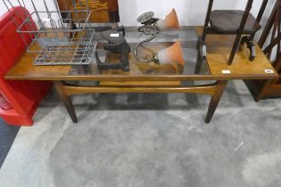 Mid century teak coffee table with central inset glass surface