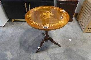 Circular inlaid single pedestal wine table