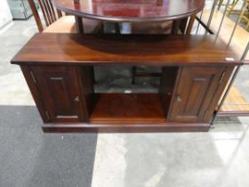 Dark hardwood entertainment unit with 2 doors and single shelf