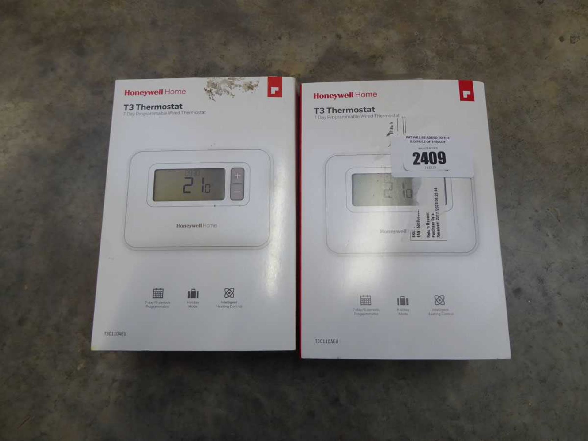 +VAT 2 Honeywell T3 seven day programmable wired thermostats