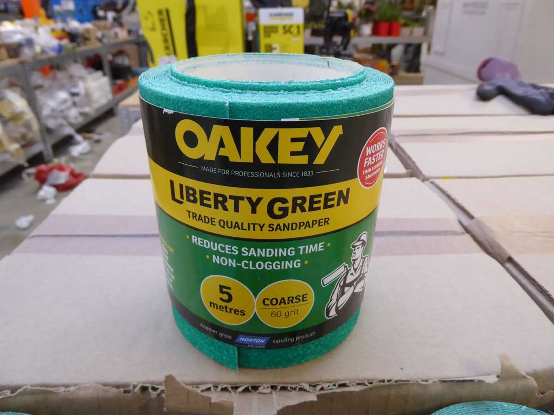+VAT 2 boxes containing 12 rolls of Oakey liberty green 115 x 5m sand paper (60 grit) - Image 2 of 2