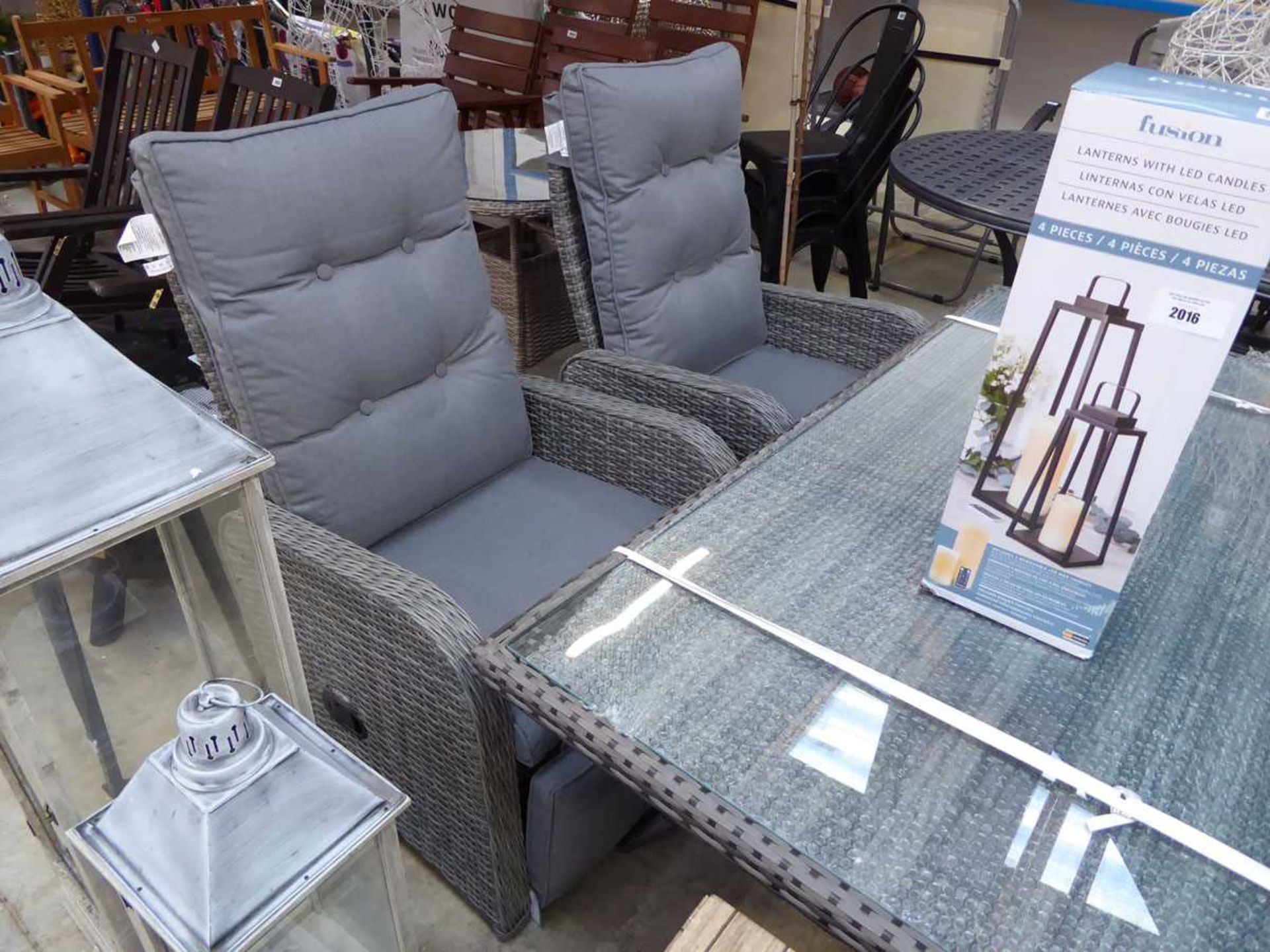 5 piece grey rattan garden seating set, comprising rectangular glass top table with 4 matching - Image 3 of 3