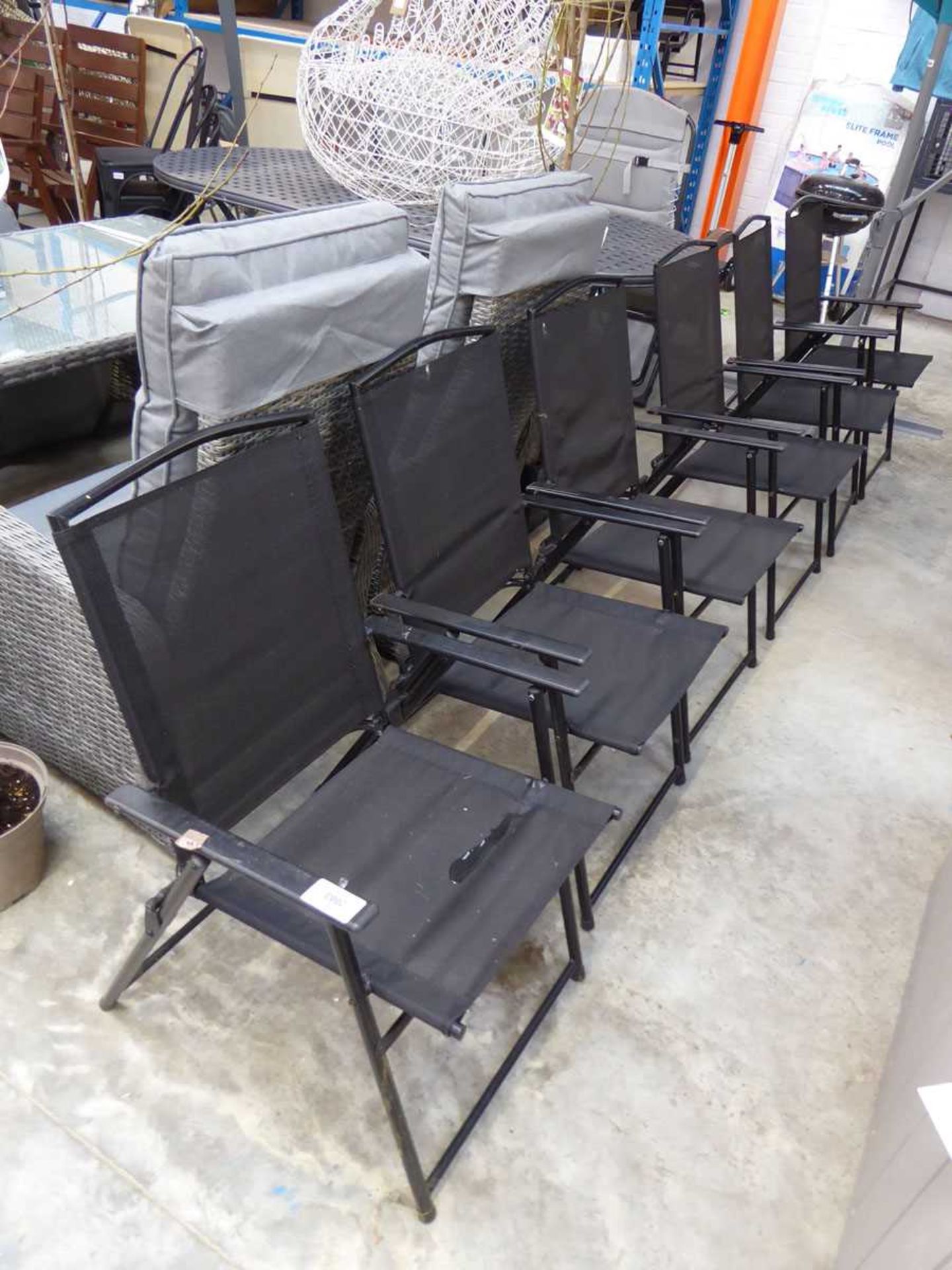 +VAT Set of 6 black mesh folding garden armchairs
