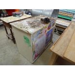 Wooden 2 drawer work bench with 2 doors under and integrated bench vice
