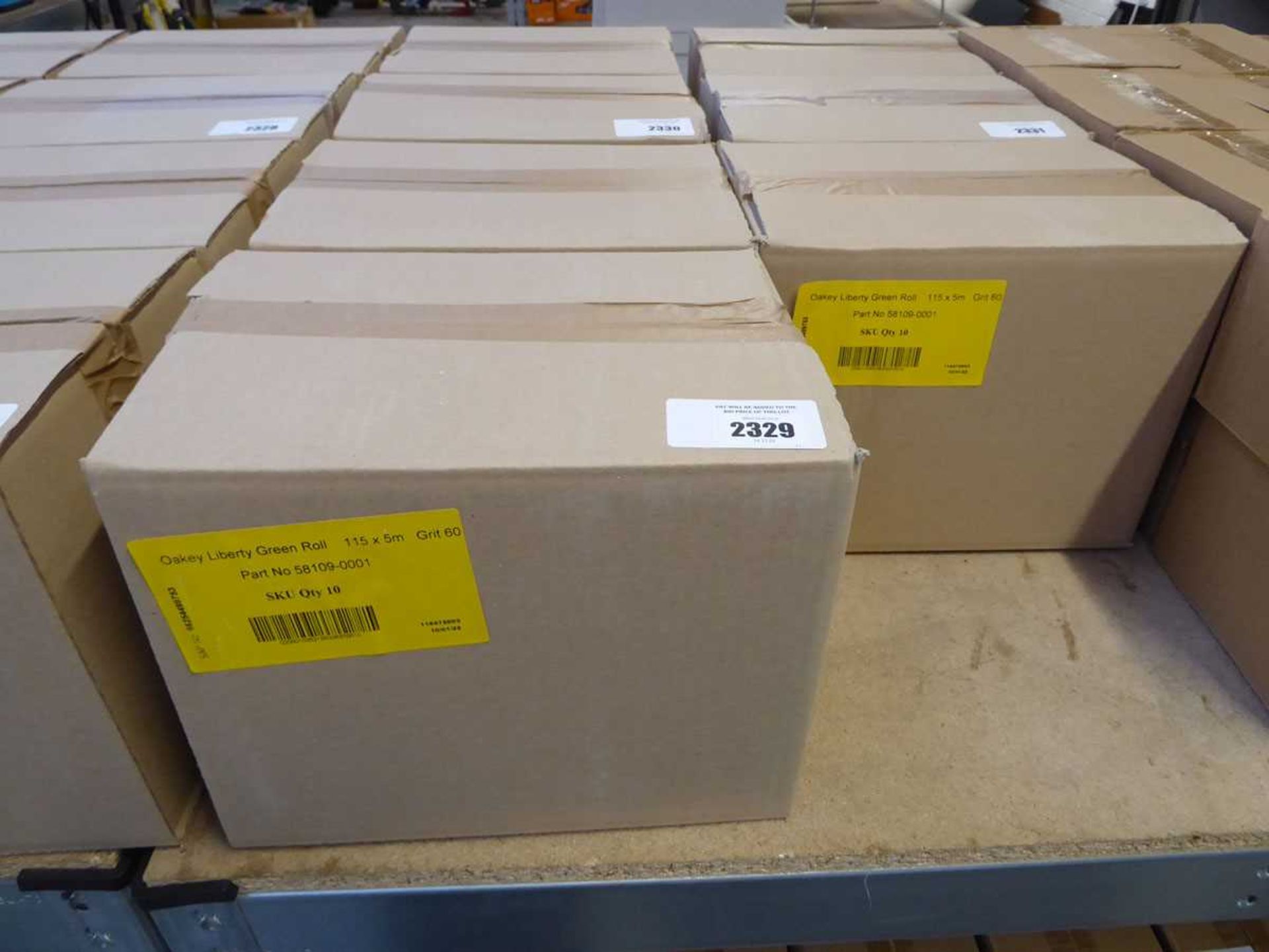 +VAT 2 boxes containing 12 rolls of Oakey liberty green 115 x 5m sand paper (60 grit)