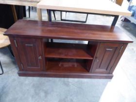 Dark hardwood entertainment unit with 2 doors and single shelf