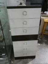 2 tone set of white and dark brown 3 drawer bedsides