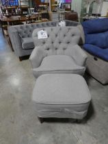 +VAT Grey button back upholstered easy chair with matching footstool by Pulaski