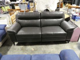 +VAT Dark grey leather upholstered reclining 3 seater sofa, 84 inches wide