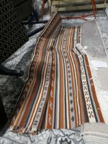 Striped modern terracotta and navy patterned rug