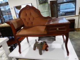 Pink button back upholstered mahogany effect telephone table