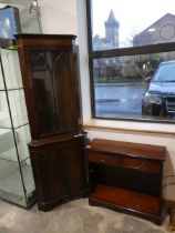 Reproduction mahogany corner display cabinet with similar 2 drawer unit