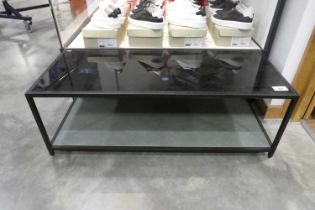 +VAT Modern black metal framed 2 tier coffee table with black glass surface