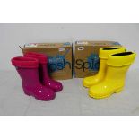 2 boxed pairs of kids sock-lined wellies by Term Footwear, 1 in pink (size 12-13), 1 in yellow (size