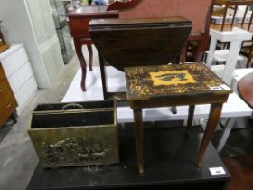 Collection of furniture, 4 pieces incl. dark oak oval side table, inlaid italian style sewing box/