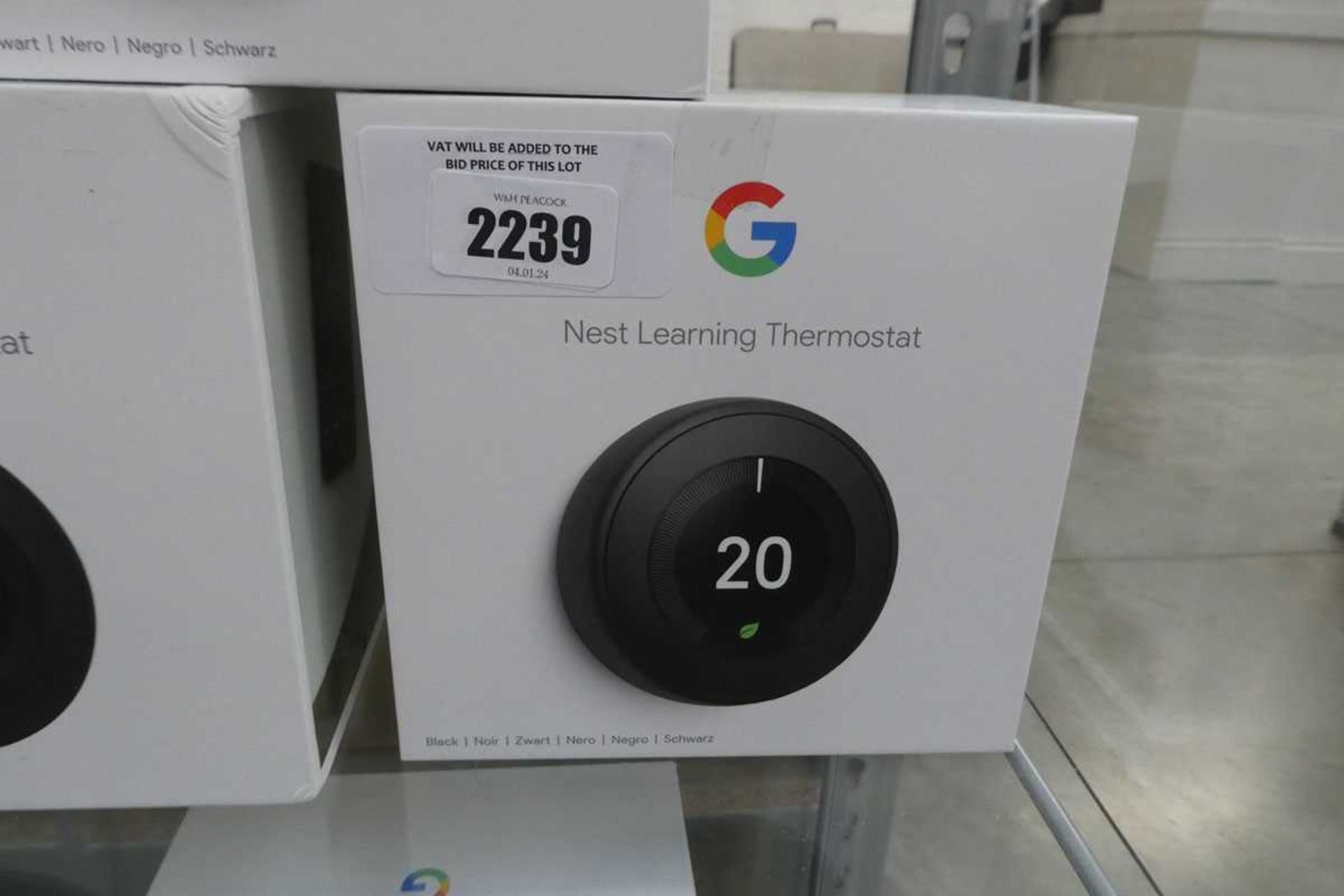 +VAT Boxed Google Nest learning thermostat in black