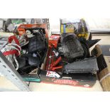 Crate containing mixed tooling incl. motor Wagner wooden metal sprayer and Mylek compact drill