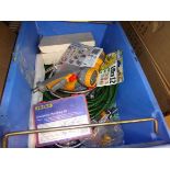 Box containing Hozelock spray heads , emergency plumbing kit, taps and various other plumbing items