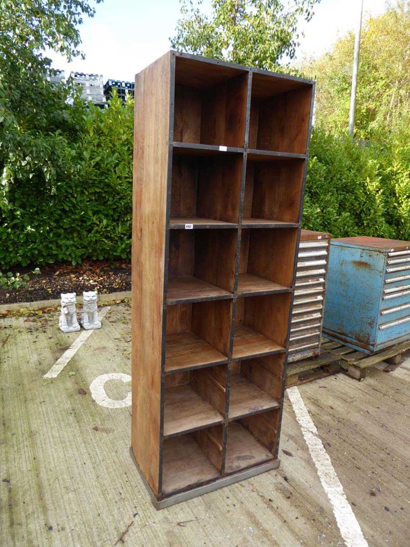 Vintage pigeon hole metal and wooden rack