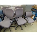 4 grey cloth swivel armchairs and grey cloth slide framed chair