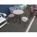 Tiled topped small garden table and chairs