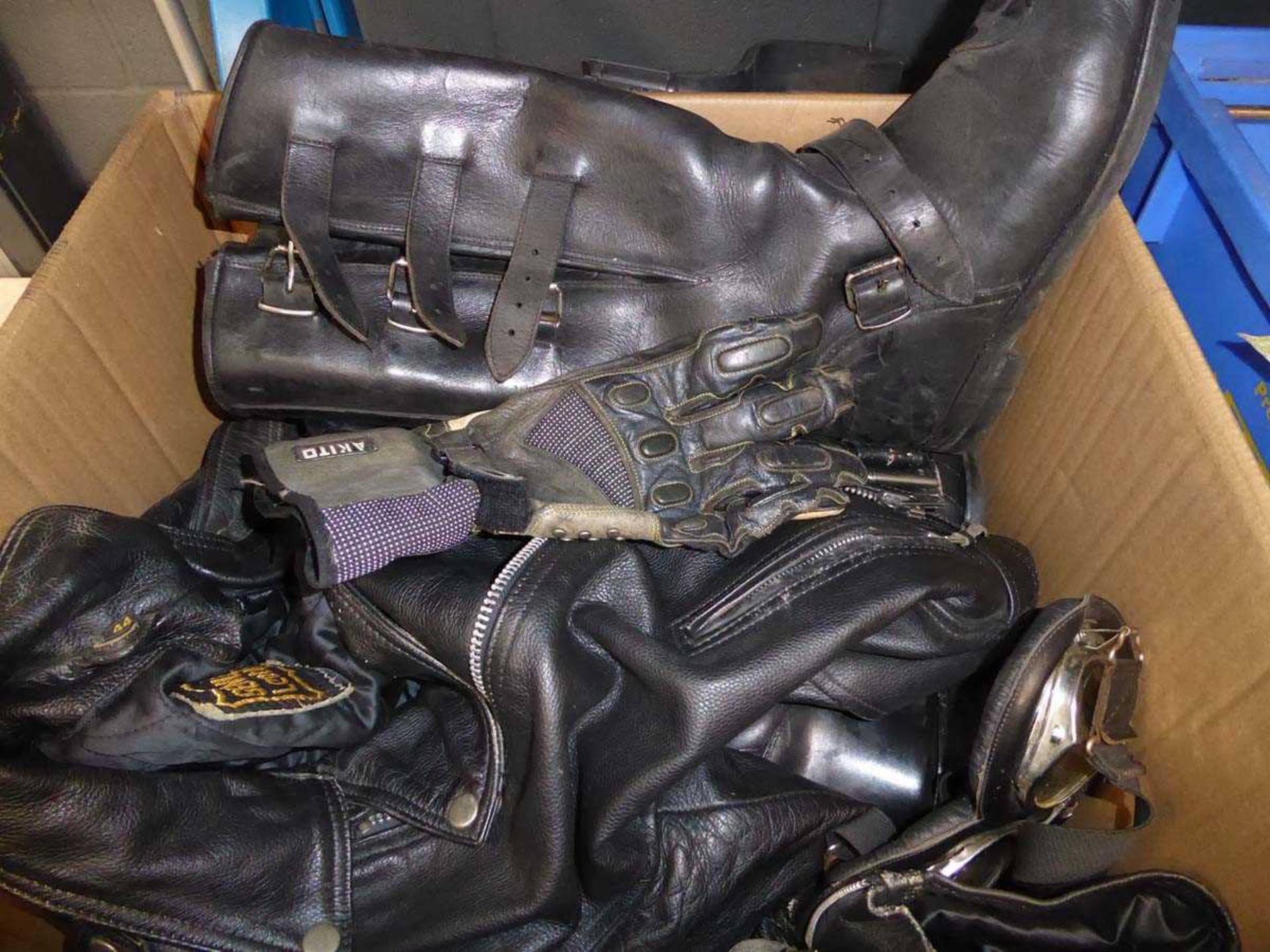 Motorbike gear including boots, goggles, gloves and jacket