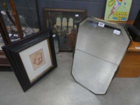 2 x bevelled mirrors, print with classical figures plus study of a baby