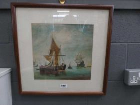 Watercolour, sailing boats at anchor