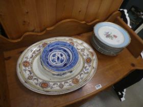 Quantity of floral and blue and white crockery to include meat platters and dinner plates