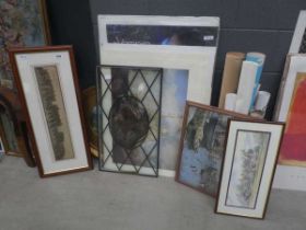 Quantity of prints, to include London Bridge, harbour scene, country cottage, plus quantity of loose