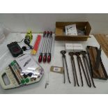 +VAT Drill stand, nippers, battery charger, rotary tool, long reach screwdrivers, files and laser