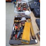 2 boxes of various assorted tools including woodworking tools, garden tools etc