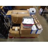 +VAT Pallet containing drawer runners, chest protector, banding screenwash, flat pack parts, ear