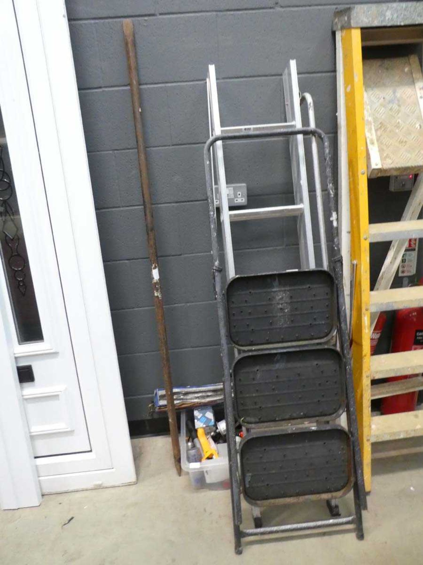 Loft ladder with small stepladder, pry bar and qty of other parts