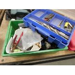 Box containing drill bits, air tools and various power tools