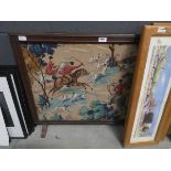 Fire screen with painted fabric hunting scene panel