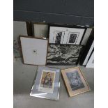 Qty of prints and woodcuts to include Spanish town, Picasso piece, plus 4 panelled print with nudes