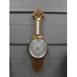 Oak banjo barometer with thermometer