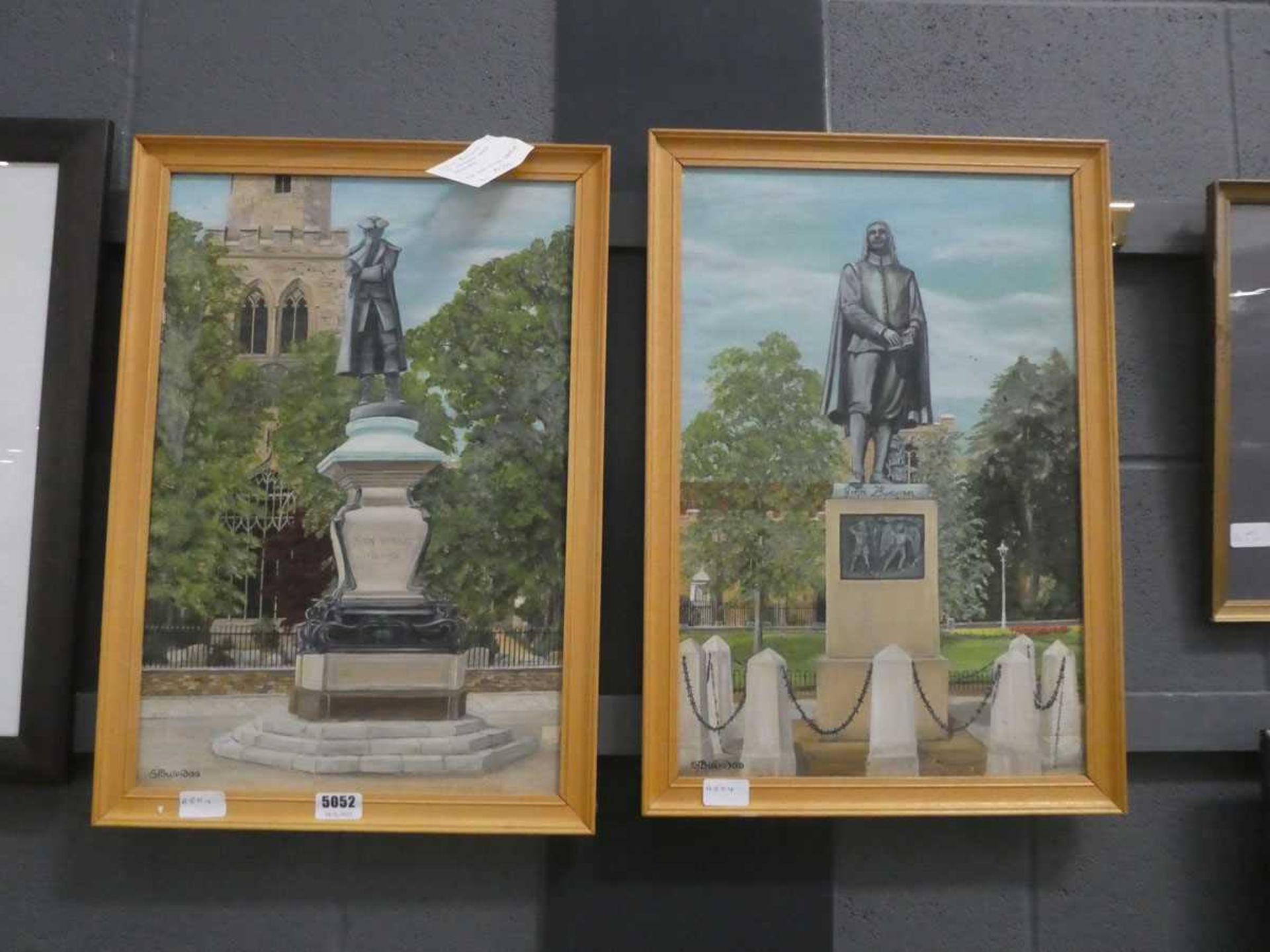 Pair of Bedford oils on canvas - John Howard statue and John Bunyan