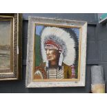 (3) modern oil on board, North American Indian Chief