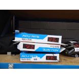 +VAT 3 boxed Acurite digital clocks and a tyre inflator