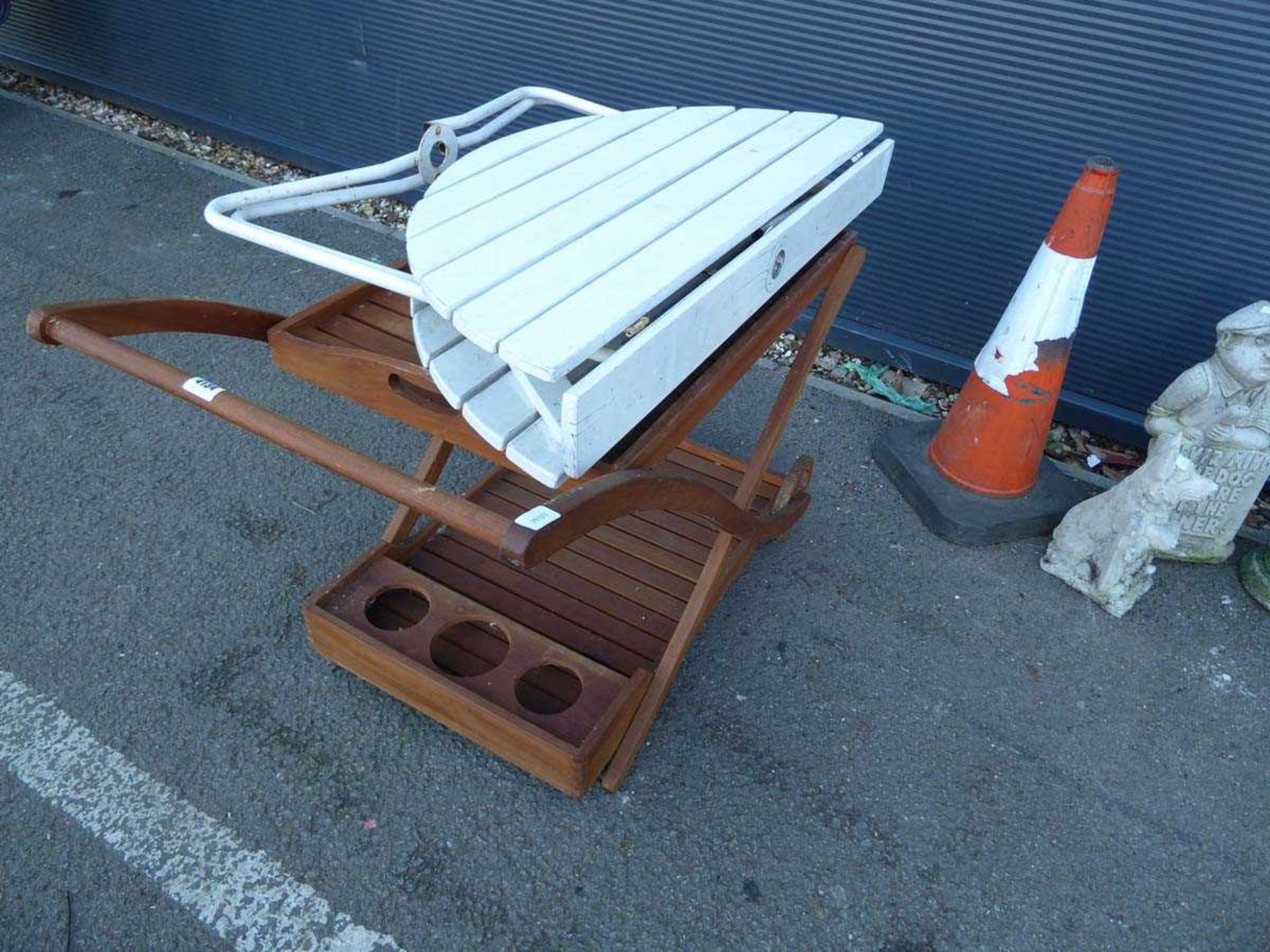 Wooden hostess trolley and wooden fold-up table