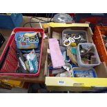 2 boxes containing chain, sanding pads, wire brushes, wire wheels, etc