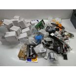 +VAT Plastic box containing light switches, blind weights, fixings, basin sink wastes, breakers,