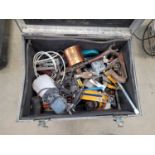 Flight case containing assorted tools