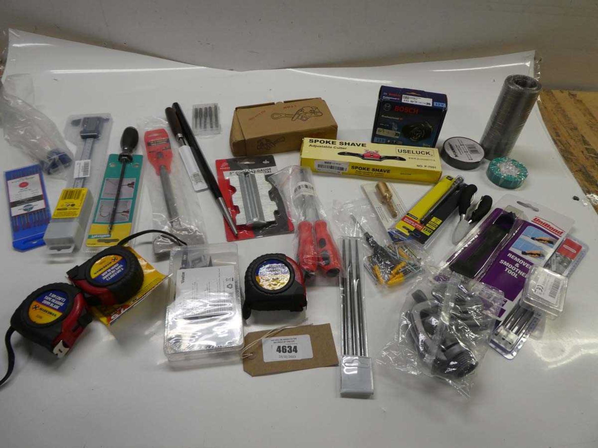 +VAT Spoke shave, contour gauge, tape measures, drill bits, chisel, clamps and other tooling