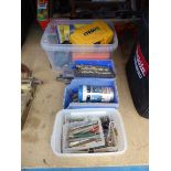 4 containers of miscellaneous drill bits, measuring devices, etc.