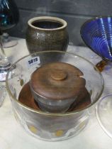 A Danish 'Wiggers Teak' sundae dish and stand together with a glass and gilded bowl and a studio