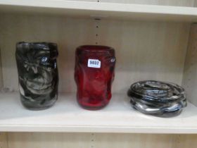 Collection of coloured glass vases and dishes, 4 in total
